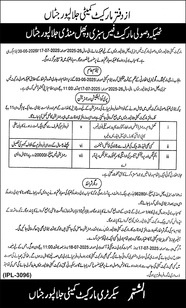 Market Committee Jilalpur Tender Notice